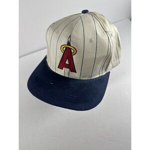Vintage California Angels Snapback Hat White Pinstripe Blue Brim‎ Baseball Cap